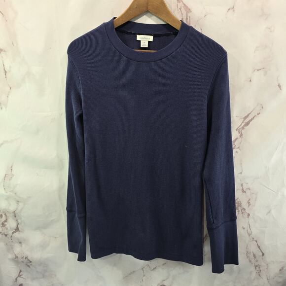 Sundance Shirt Womens Medium Blue Navy Thermal Waffle Button Crew Long - Picture 1 of 11